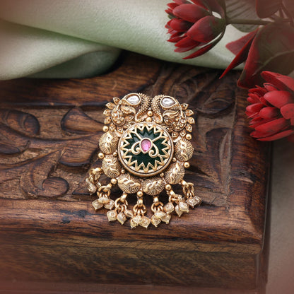Green Color Matte Gold Rings Showcasing Artistic Design And Timeless Ethnic Appeal