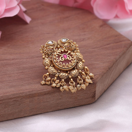 Pink Color Matte Gold Rings Designed To Complement Ethnic Outfits With Graceful Charm