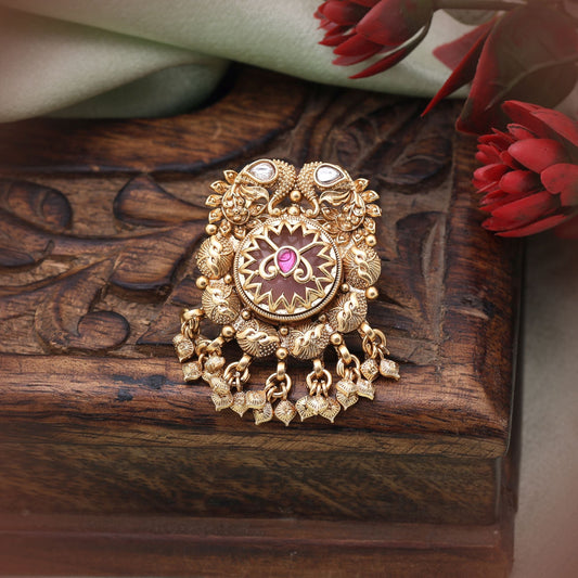 Pink Color Matte Gold Rings Designed To Complement Ethnic Outfits With Graceful Charm