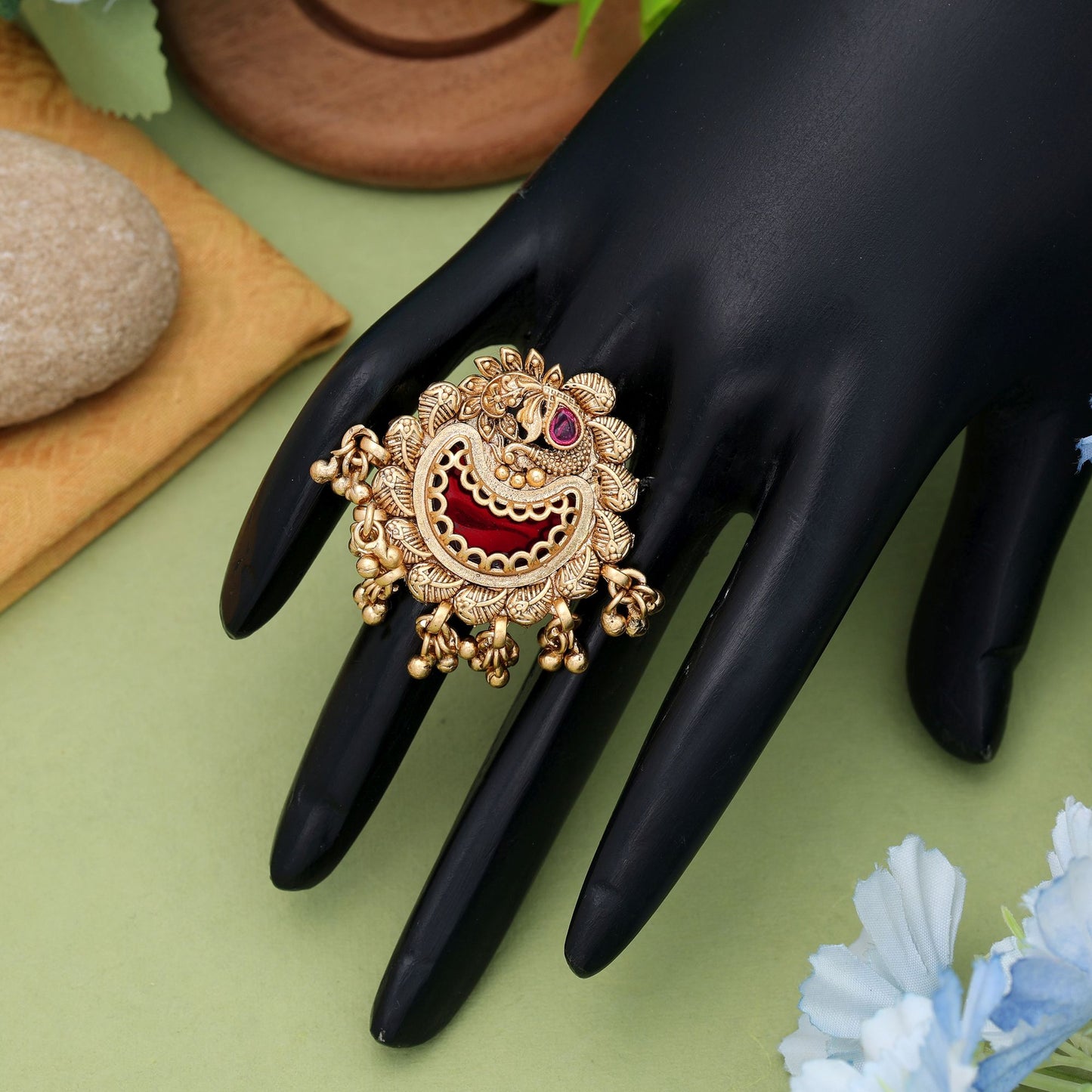 Rot Mattgoldringe Festlicher Statement-Schmuck