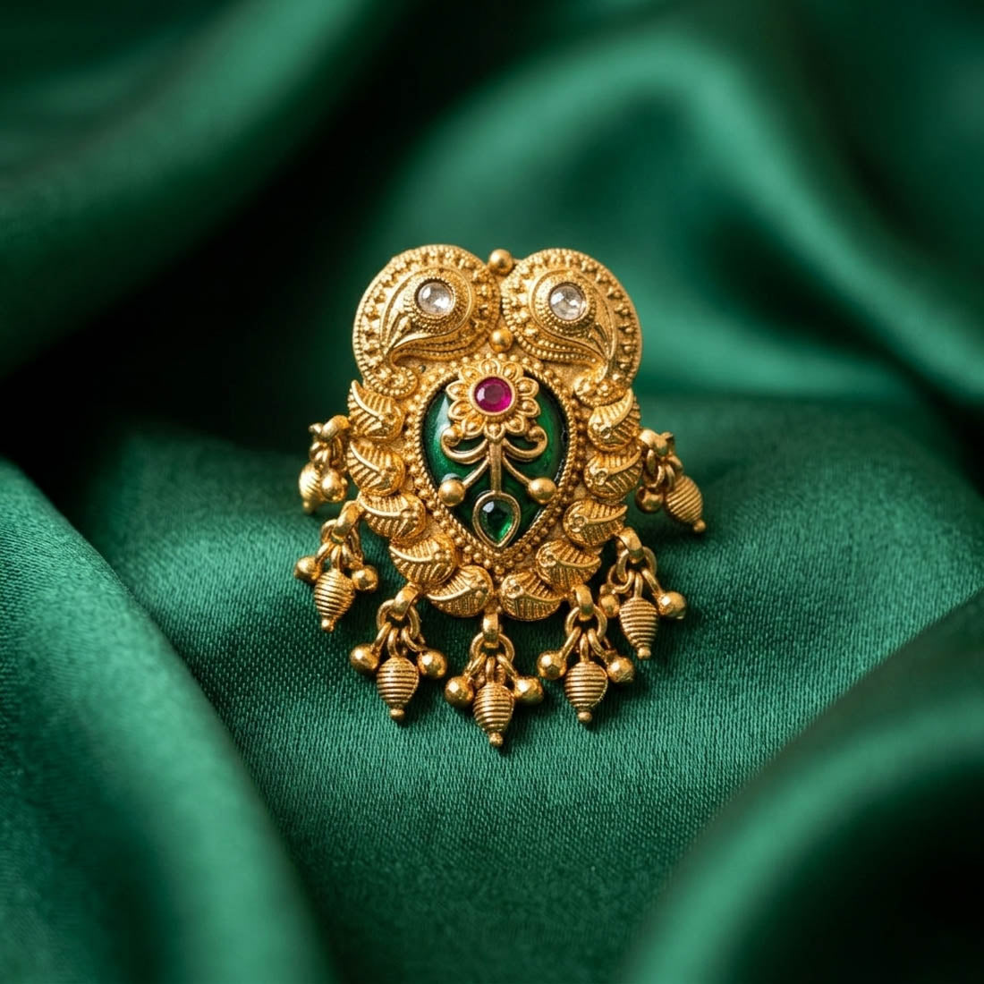 Green Color Matte Gold Rings Elegant Lightweight Daily Wear Jewelry Design