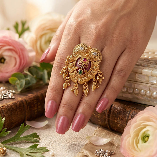 Rotfarbene matte Goldringe Elegante traditionelle Hochzeits-Schmuckkollektion Design