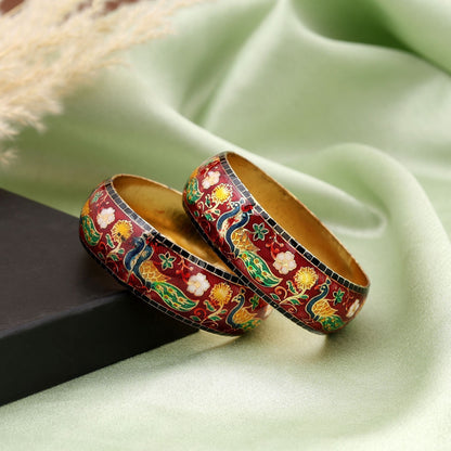 Multi Color Hand Painted Meenakari Bangle Inspired By Heritage Motifs