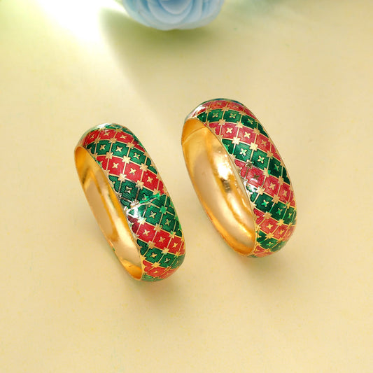 Green & Rani Color Hand Painted Meenakari Bangle Pair with Royal Designer Finish