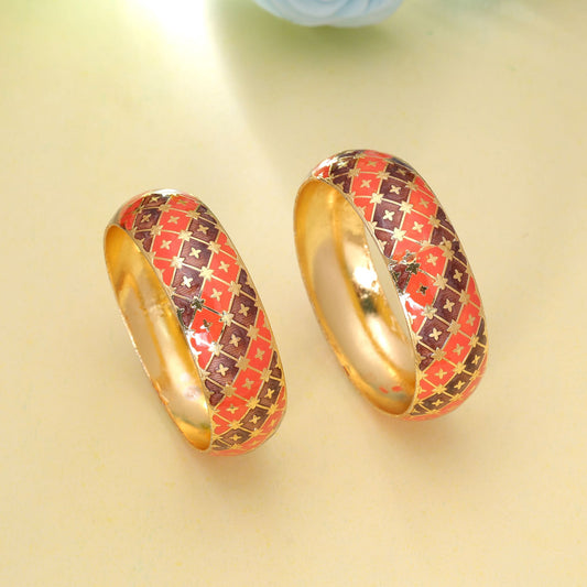 Orange & Brown Color Hand Painted Meenakari Bangle Pair with Classic Ethnic Charm