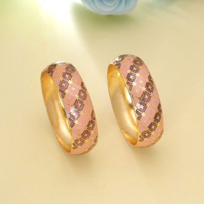 Peach & Brown Color Hand Painted Meenakari Bangle Pair with Elegant Traditional Jewelry Design