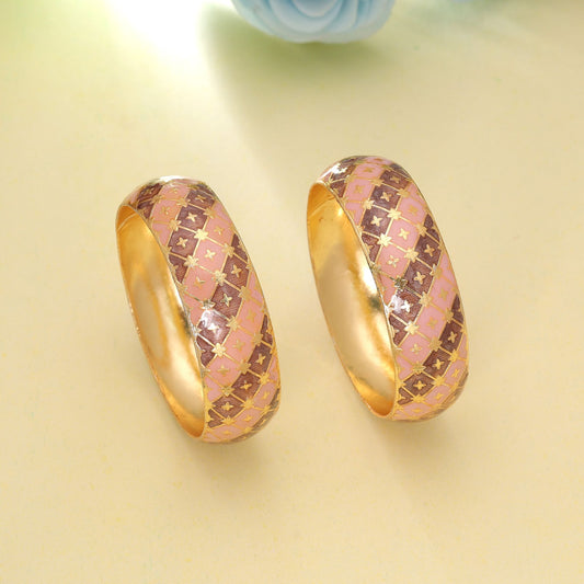 Peach & Brown Color Hand Painted Meenakari Bangle Pair with Elegant Traditional Jewelry Design