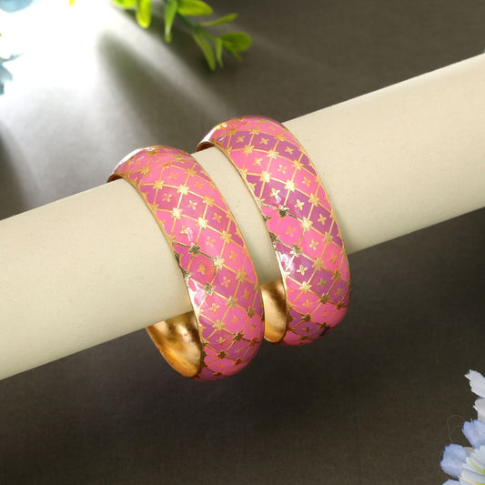 Pink Color Hand Painted Meenakari Bangle Pair with Elegant Handmade Traditional Design