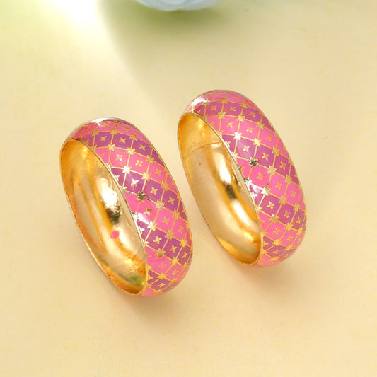 Pink Color Hand Painted Meenakari Bangle Pair with Elegant Handmade Traditional Design