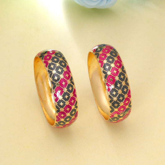 Rani & Grey Color Hand Painted Meenakari Bangle Pair with Royal Traditional Jewelry Appeal