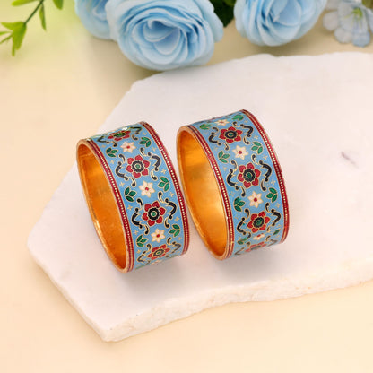 Light Blue Color Hand Painted Meenakari Bangle Pair with Graceful Traditional Appeal