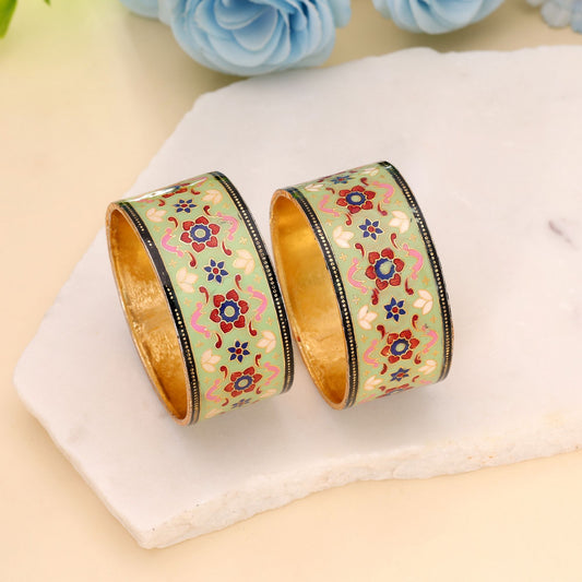 Light Green Color Hand Painted Meenakari Bangle Pair with Elegant Handmade Jewelry Style