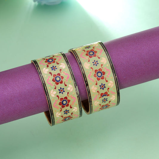 Light Green Color Hand Painted Meenakari Bangle Pair with Elegant Handmade Jewelry Style