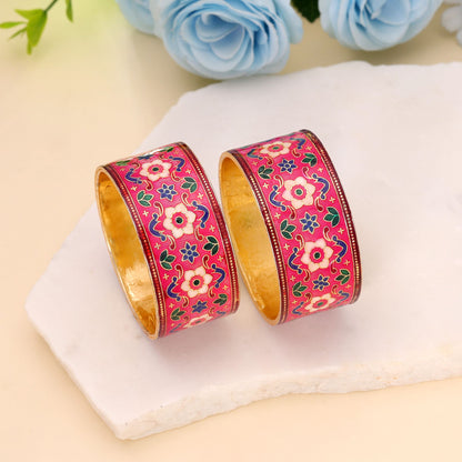 Rani Color Hand Painted Meenakari Bangle Pair with Beautiful Traditional Fashion Look