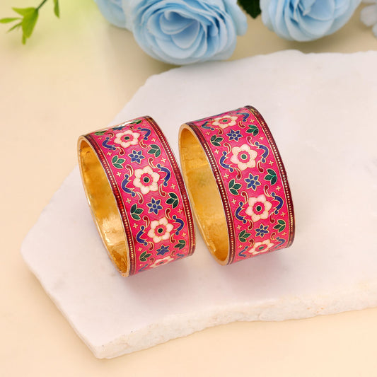 Rani Color Hand Painted Meenakari Bangle Pair with Beautiful Traditional Fashion Look