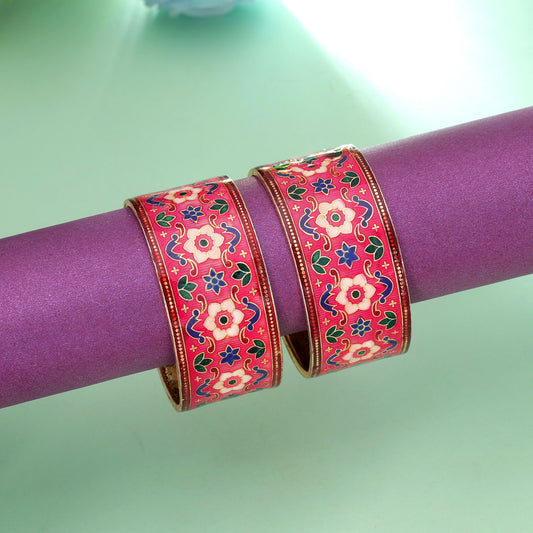 Rani Color Hand Painted Meenakari Bangle Pair with Beautiful Traditional Fashion Look