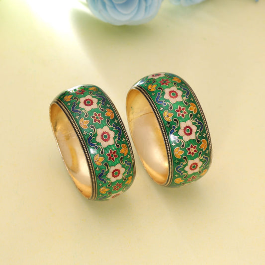 Green Color Hand Painted Meenakari Bangle Pair with Premium Handmade Artistic Design