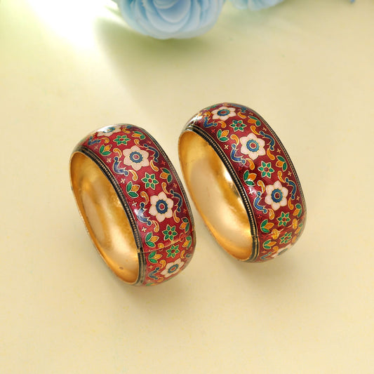 Maroon Color Hand Painted Meenakari Bangle Pair Featuring Royal Ethnic Fashion Style