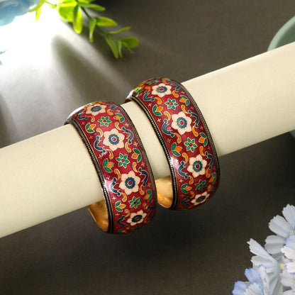 Maroon Color Hand Painted Meenakari Bangle Pair Featuring Royal Ethnic Fashion Style