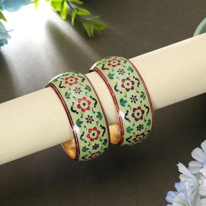 Light Green Color Hand Painted Meenakari Bangle Pair Featuring Elegant Festive Look