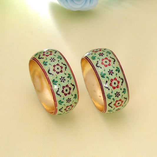 Light Green Color Hand Painted Meenakari Bangle Pair Featuring Elegant Festive Look