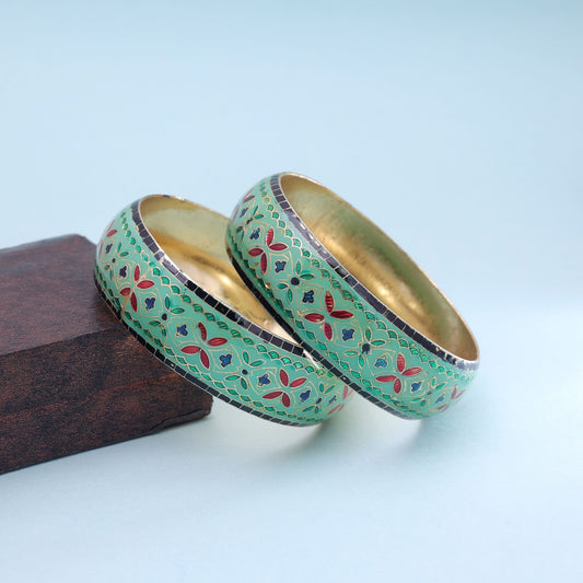 Pista Green Color Hand Painted Meenakari Bangle Pair with Trendy Traditional Style