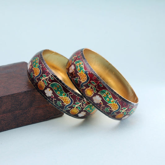 Maroon Color Hand Painted Meenakari Bangle Pair with Elegant Royal Traditional Design