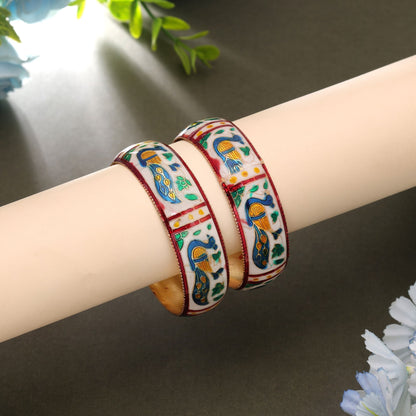 White Color Hand Painted Meenakari Bangle Pair with Beautiful Ethnic Fashion Appeal