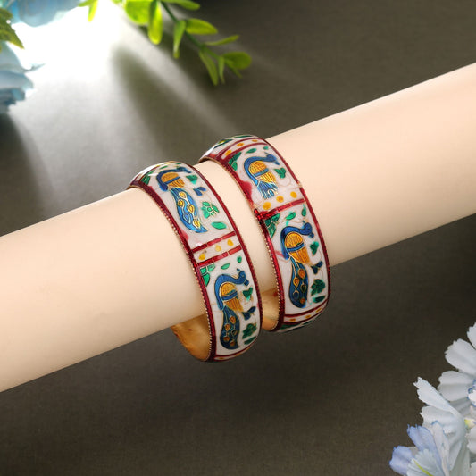 White Color Hand Painted Meenakari Bangle Pair with Beautiful Ethnic Fashion Appeal