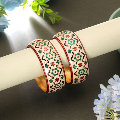 Multi Color Hand Painted Meenakari Bangle Pair Featuring Vibrant Ethnic Jewelry Design