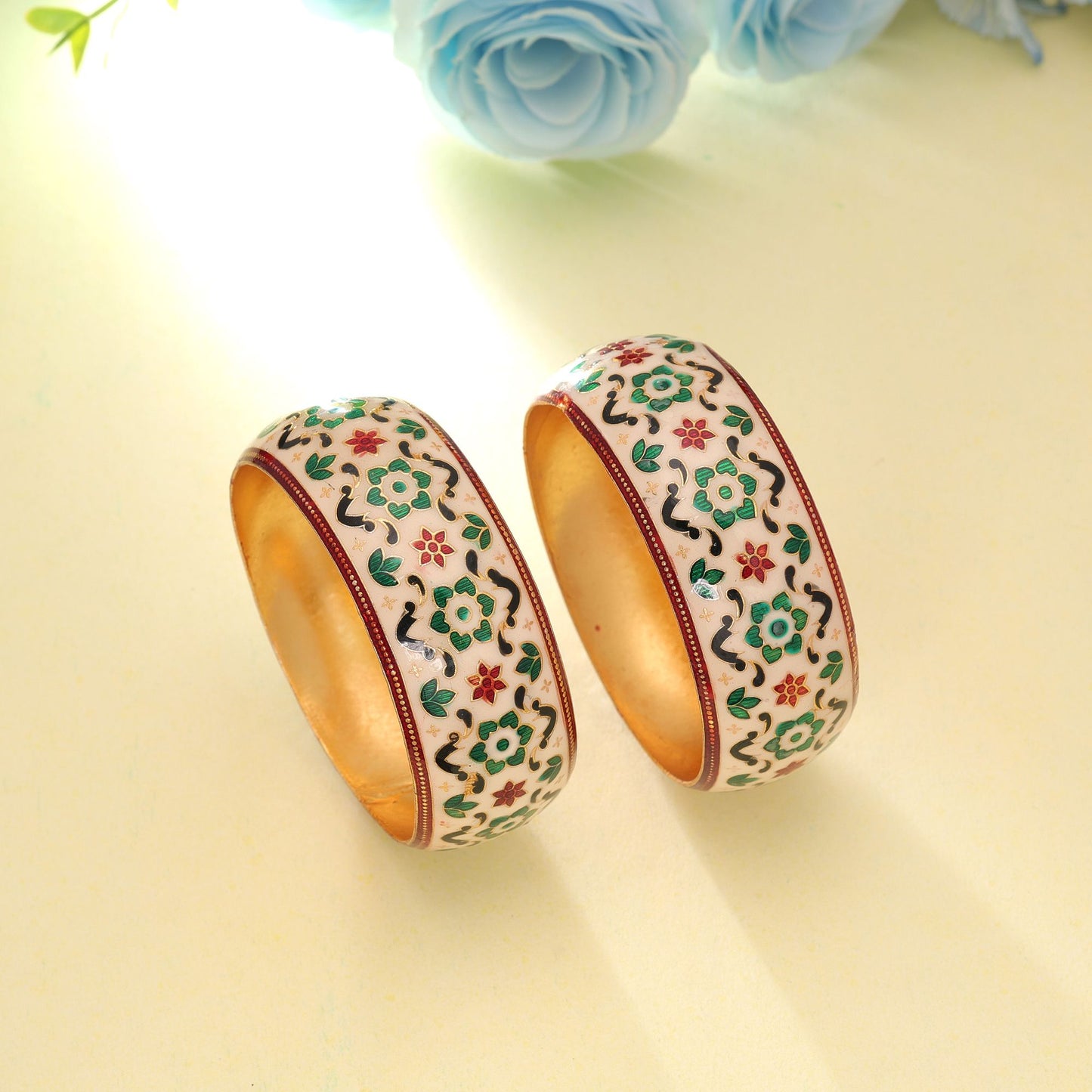 Multi Color Hand Painted Meenakari Bangle Pair Featuring Vibrant Ethnic Jewelry Design