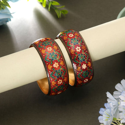 Maroon Color Hand Painted Meenakari Bangle Pair with Beautiful Designer Traditional Appeal