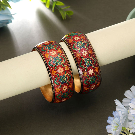 Maroon Color Hand Painted Meenakari Bangle Pair with Beautiful Designer Traditional Appeal