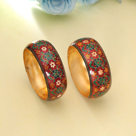 Maroon Color Hand Painted Meenakari Bangle Pair with Beautiful Designer Traditional Appeal