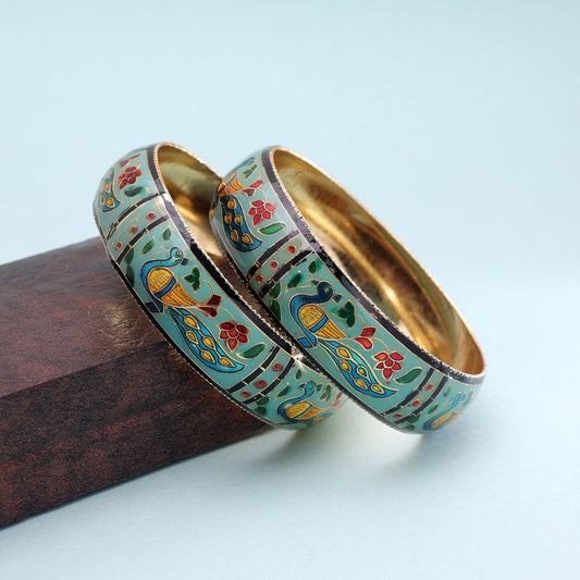 Light Green Color Hand Painted Meenakari Bangle Pair with Stylish Festive Wear Look