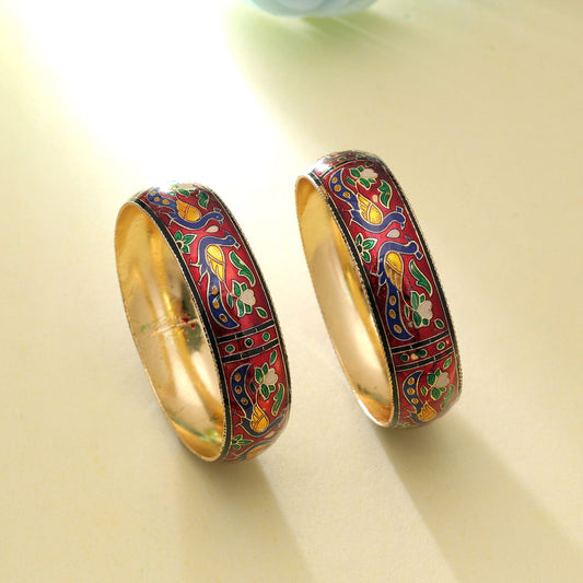 Maroon Color Hand Painted Meenakari Bangle Pair with Premium Ethnic Fashion Appeal