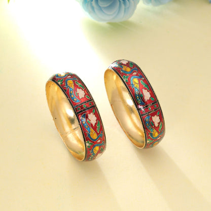 Red Color Hand Painted Meenakari Bangle Pair Featuring Royal Handmade Traditional Style