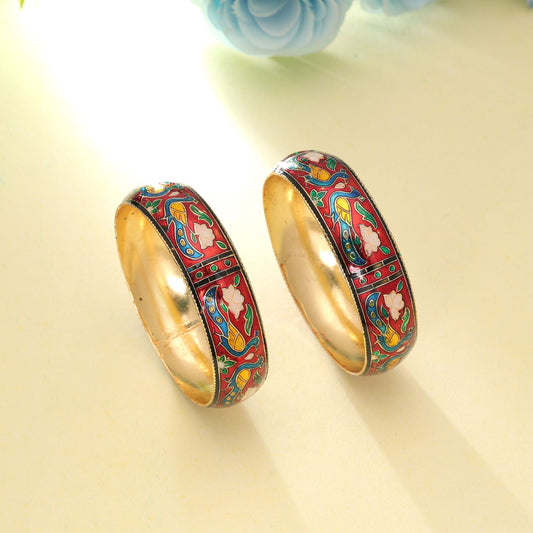 Red Color Hand Painted Meenakari Bangle Pair Featuring Royal Handmade Traditional Style