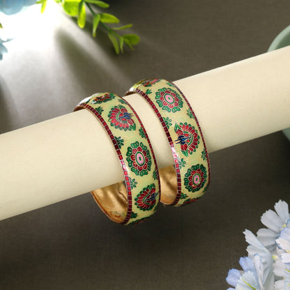 Pista Green Color Hand Painted Meenakari Bangle Pair Featuring Elegant Designer Jewelry Look