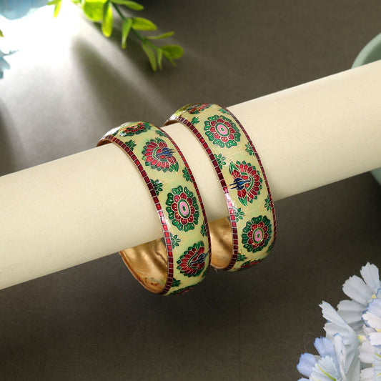 Pista Green Color Hand Painted Meenakari Bangle Pair Featuring Elegant Designer Jewelry Look