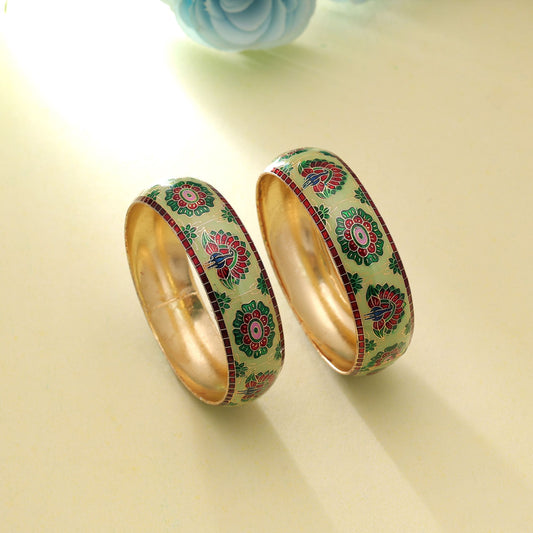 Pista Green Color Hand Painted Meenakari Bangle Pair Featuring Elegant Designer Jewelry Look