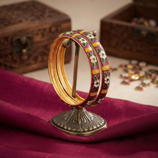 Purple & Green Color Hand Painted Meenakari Bangle with Elegant Traditional Handmade Jewelry Design