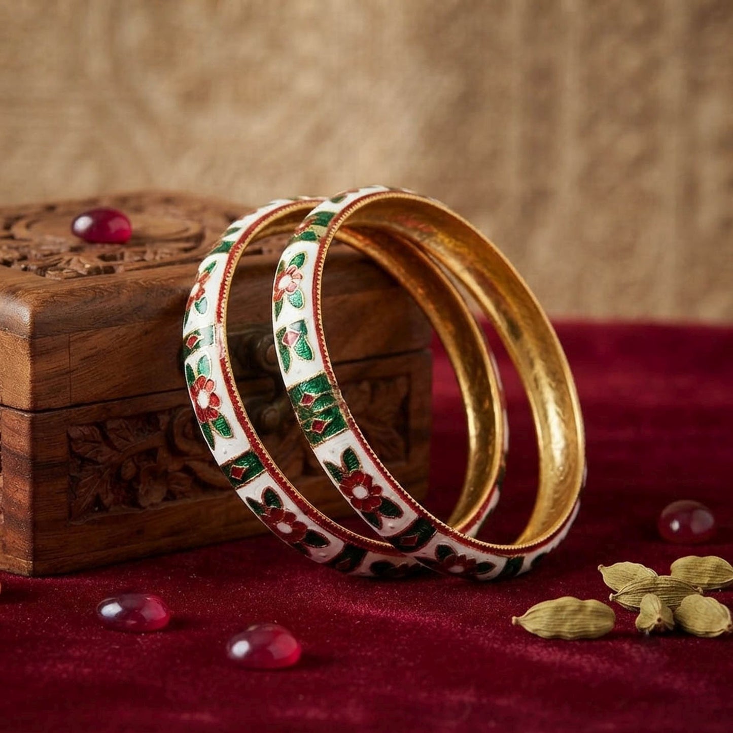 White Color Hand Painted Meenakari Bangle Featuring Beautiful Ethnic Artistic Craftsmanship Style