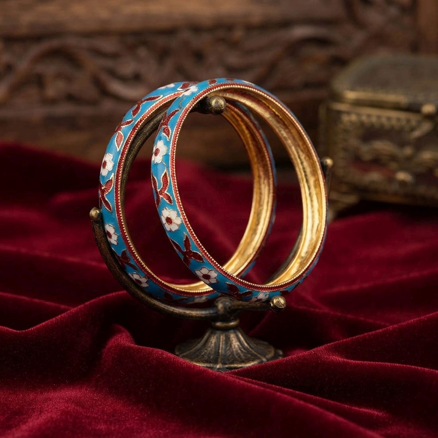 Sky Blue Color Hand Painted Meenakari Bangle with Stylish Handmade Traditional Fashion Appeal