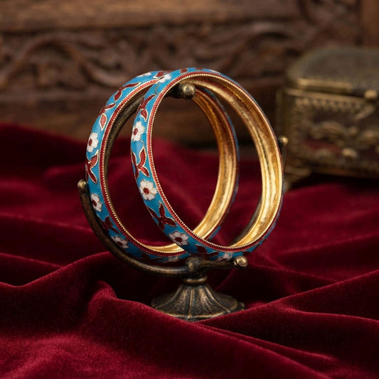 Sky Blue Color Hand Painted Meenakari Bangle with Stylish Handmade Traditional Fashion Appeal