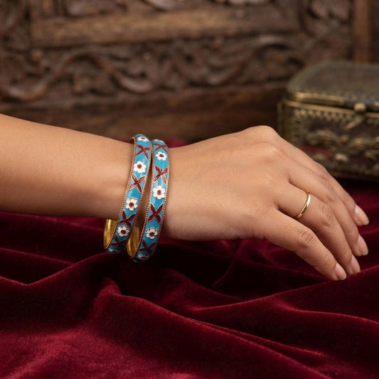 Sky Blue Color Hand Painted Meenakari Bangle with Stylish Handmade Traditional Fashion Appeal