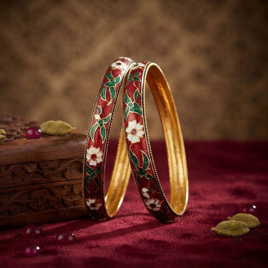 Maroon Color Hand Painted Meenakari Bangle Crafted with Elegant Designer Ethnic Artwork