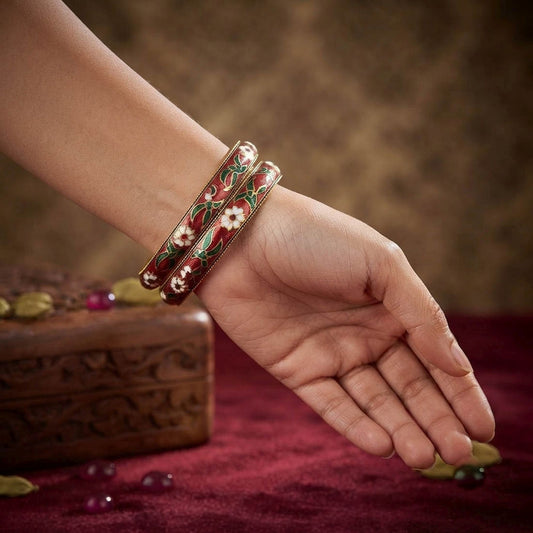 Maroon Color Hand Painted Meenakari Bangle Crafted with Elegant Designer Ethnic Artwork