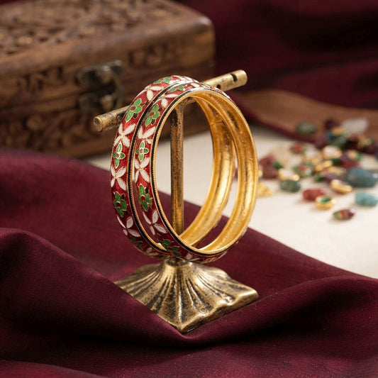 Red Color Hand Painted Meenakari Bangle Featuring Elegant Handmade Traditional Jewelry Style