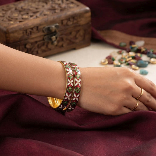 Red Color Hand Painted Meenakari Bangle Featuring Elegant Handmade Traditional Jewelry Style